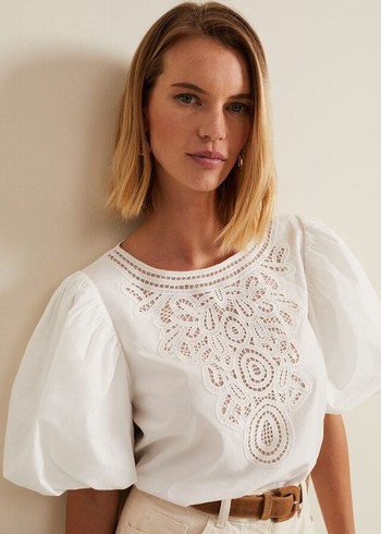 Phase Eight Lillianna Lace Front Shirts White Australia | YG2546098